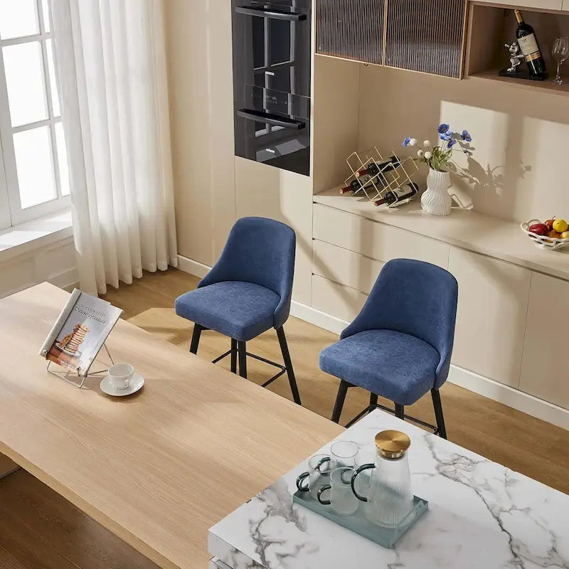 Swivel Bar Stools Set of 2, Counter Height Barstools with Backs and Wood Legs,Upholstered Chairs for Kitchen Island