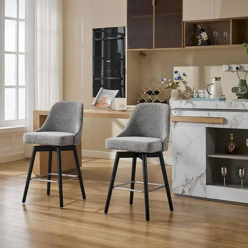 Swivel Bar Stools Set of 2, Counter Height Barstools with Backs and Wood Legs,Upholstered Chairs for Kitchen Island