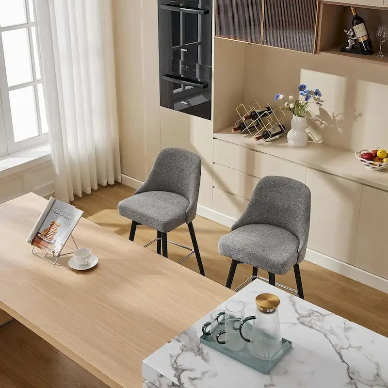 Swivel Bar Stools Set of 2, Counter Height Barstools with Backs and Wood Legs,Upholstered Chairs for Kitchen Island