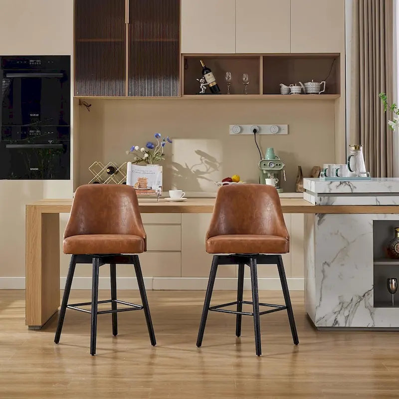 Swivel Bar Stools Set of 2, Counter Height Barstools with Backs and Wood Legs,Upholstered Chairs for Kitchen Island