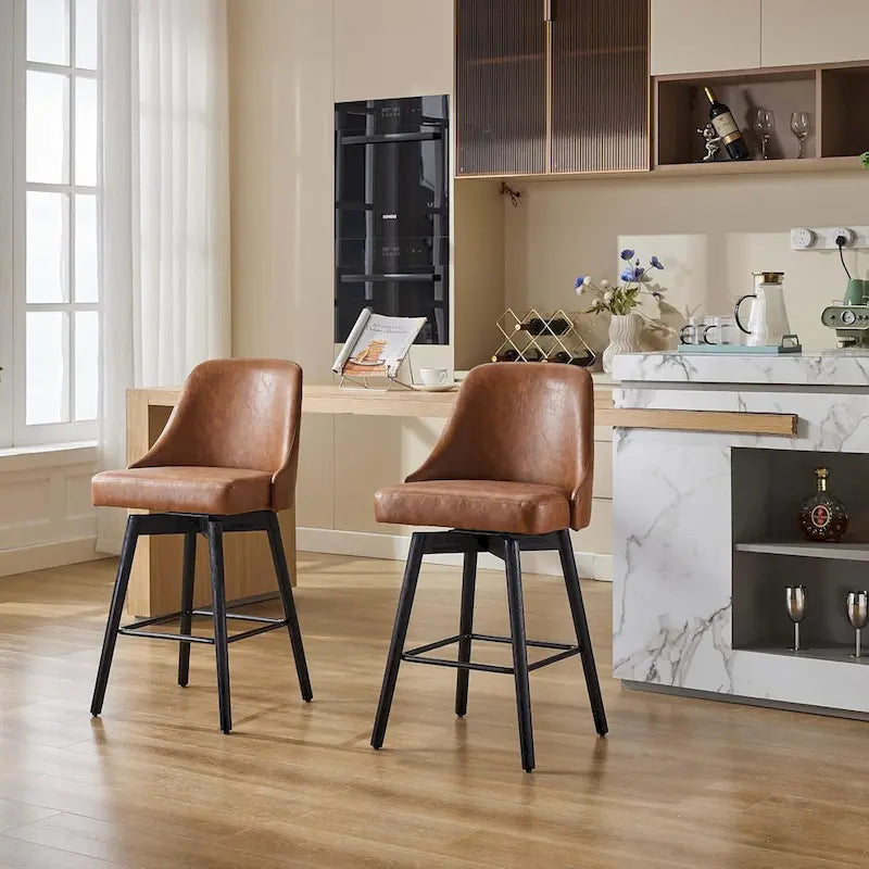 Swivel Bar Stools Set of 2, Counter Height Barstools with Backs and Wood Legs,Upholstered Chairs for Kitchen Island