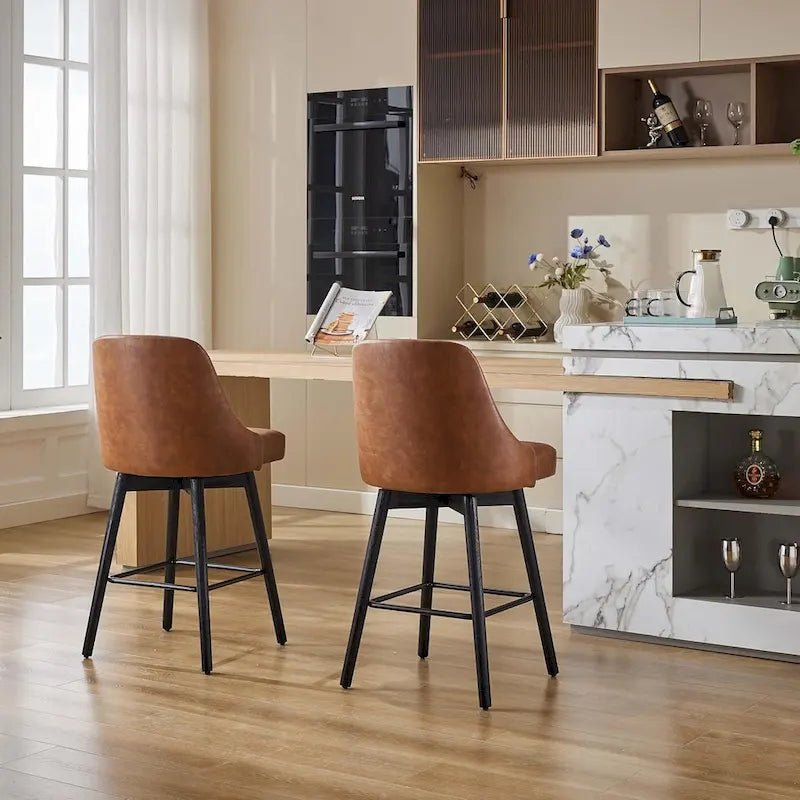 Swivel Bar Stools Set of 2, Counter Height Barstools with Backs and Wood Legs,Upholstered Chairs for Kitchen Island