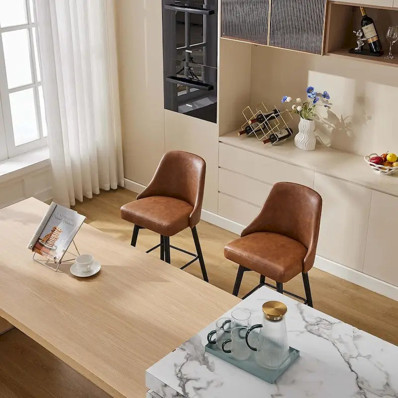 Swivel Bar Stools Set of 2, Counter Height Barstools with Backs and Wood Legs,Upholstered Chairs for Kitchen Island