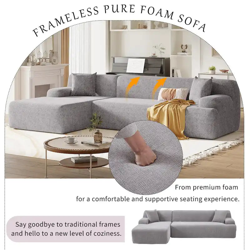 111 Polyester L-Shape Modular Sectional Sofa with High-Density Foam, 27 Deep Seat and Anti-Wrinkle Chenille Fabric