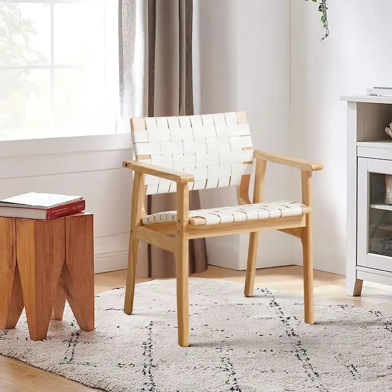 Woven Leather Dining Chairs with Solid Wood Frame - 29.7H x 21.7W x 22.8D