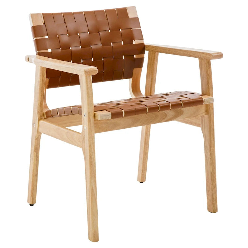 Woven Leather Dining Chairs with Solid Wood Frame - 29.7H x 21.7W x 22.8D