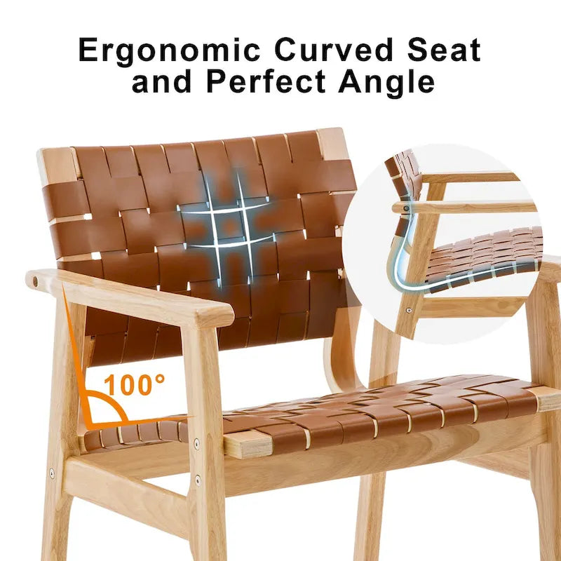 Woven Leather Dining Chairs with Solid Wood Frame - 29.7H x 21.7W x 22.8D