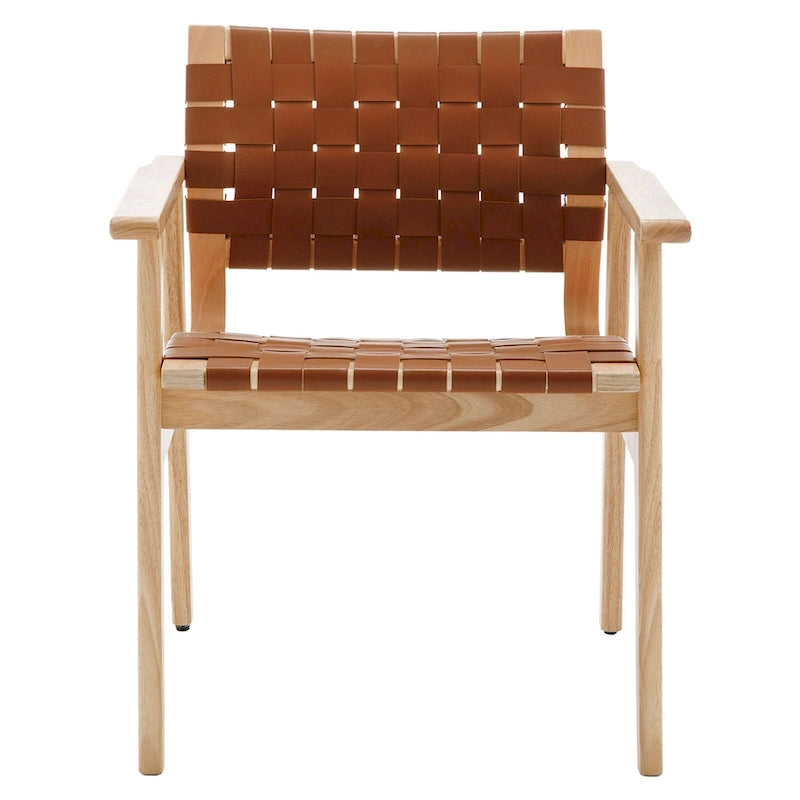 Woven Leather Dining Chairs with Solid Wood Frame - 29.7H x 21.7W x 22.8D