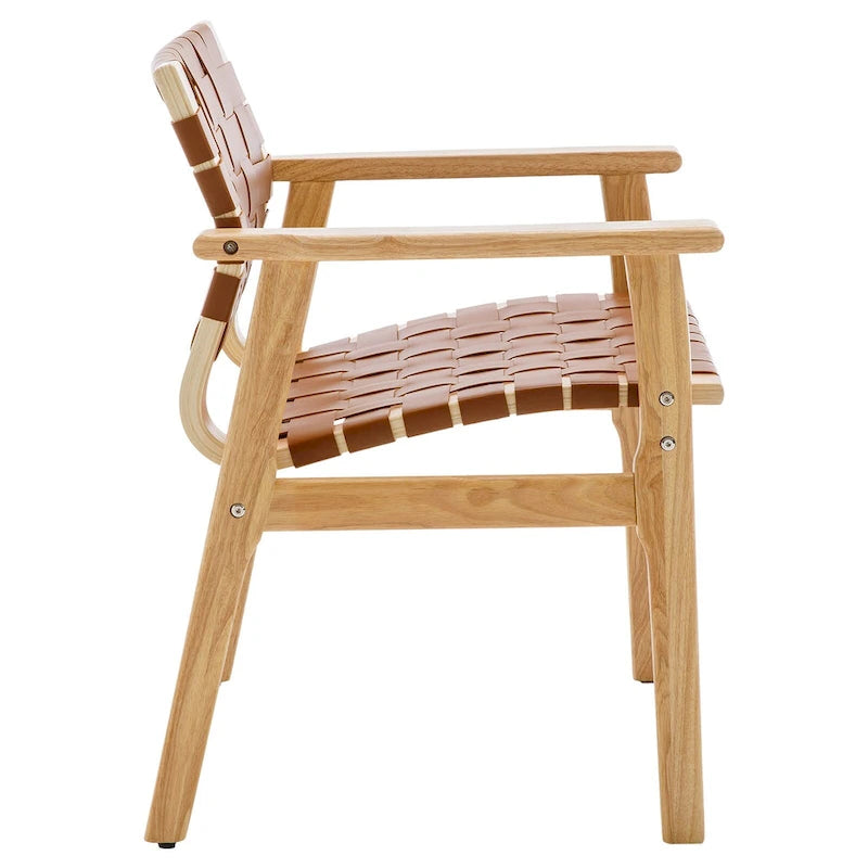 Woven Leather Dining Chairs with Solid Wood Frame - 29.7H x 21.7W x 22.8D