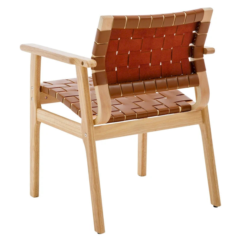 Woven Leather Dining Chairs with Solid Wood Frame - 29.7H x 21.7W x 22.8D