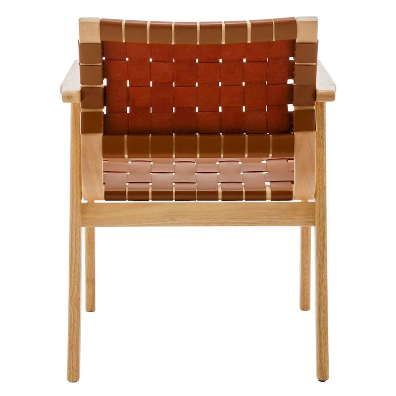 Woven Leather Dining Chairs with Solid Wood Frame - 29.7H x 21.7W x 22.8D