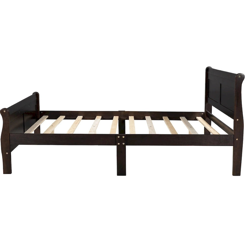 Queen Size Wood Platform Bed with Headboard and Wooden Slat Support, Oak