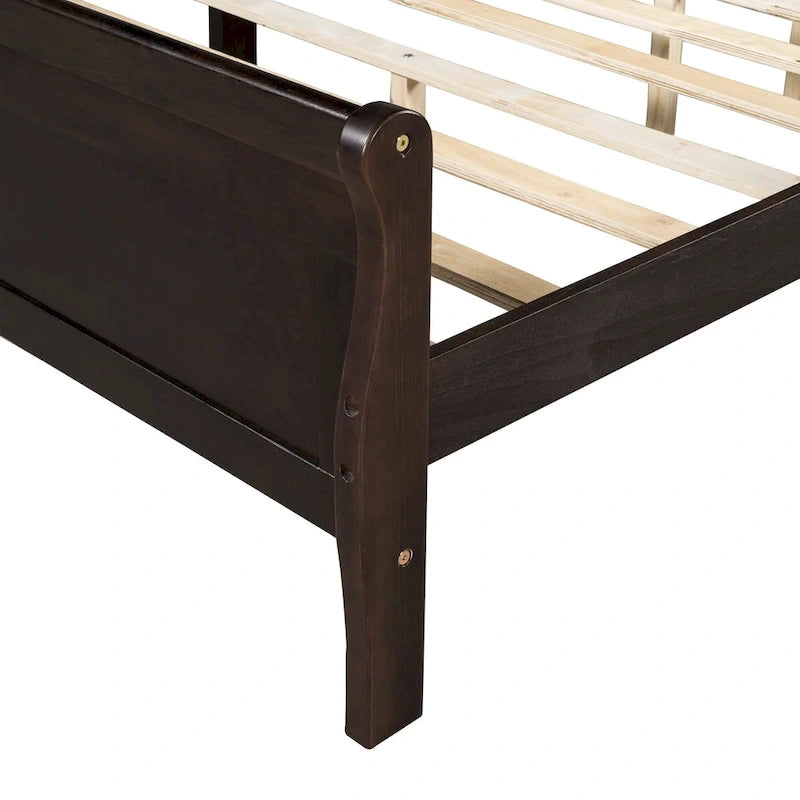 Queen Size Wood Platform Bed with Headboard and Wooden Slat Support, Oak