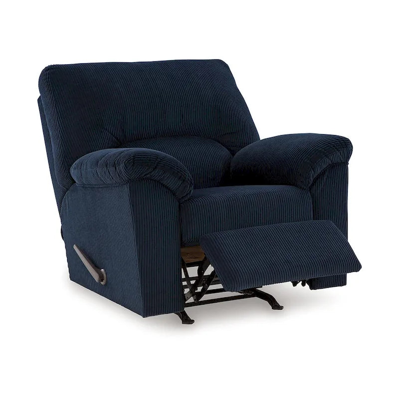 Simy Rocker Recliner Chair, Pillow Top Arms, Dark Navy Blue Corduroy