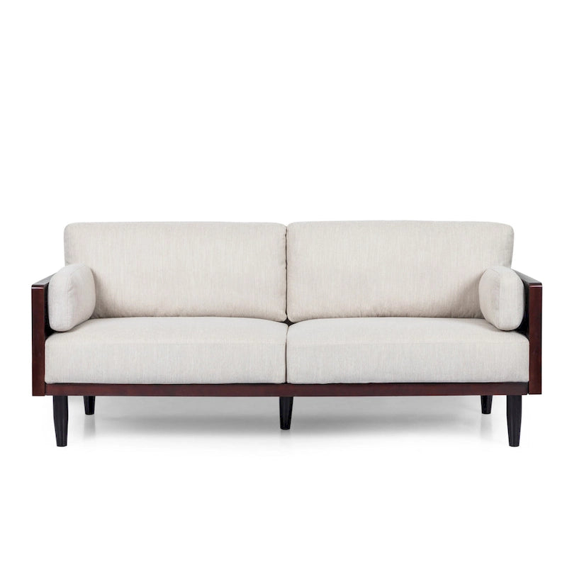 Sofa, 77 Inch, 2 Seater, Retro Style Tapered Wood Legs, Plush Beige