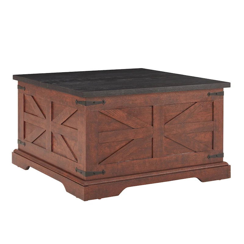 Farmhouse Coffee Table Square Wooden Table with Large Hidden Storage Compartment Hinged Lift Table Top, for Living Room