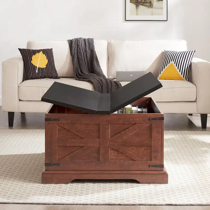 Farmhouse Coffee Table Square Wooden Table with Large Hidden Storage Compartment Hinged Lift Table Top, for Living Room