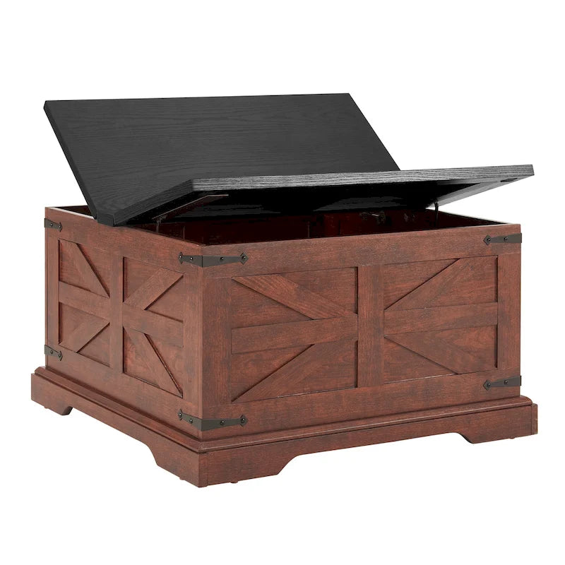 Farmhouse Coffee Table Square Wooden Table with Large Hidden Storage Compartment Hinged Lift Table Top, for Living Room