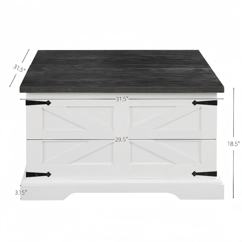 Farmhouse Coffee Table Square Wooden Table with Large Hidden Storage Compartment Hinged Lift Table Top, for Living Room