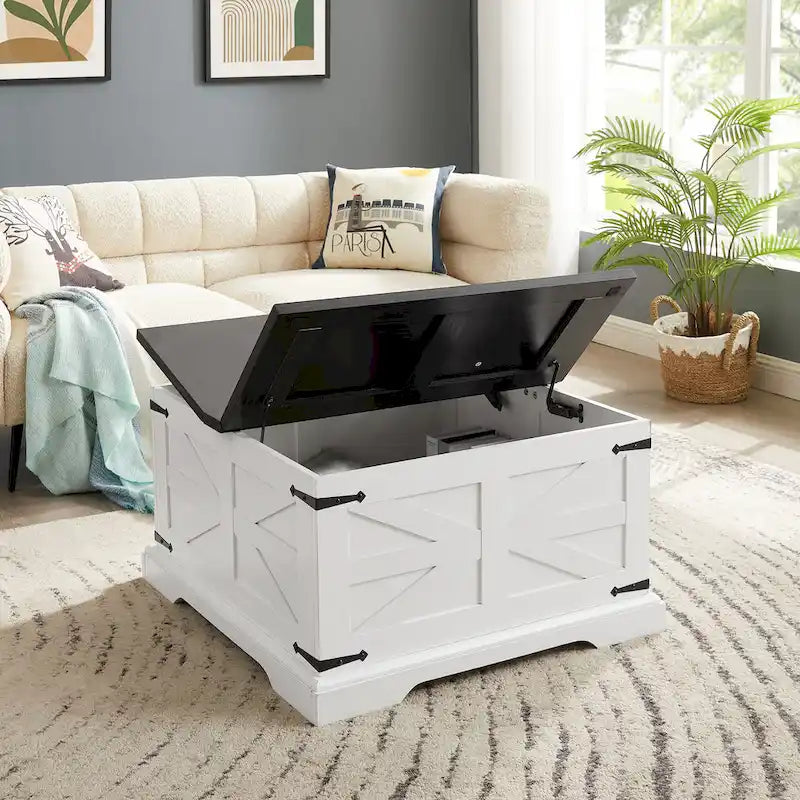 Farmhouse Coffee Table Square Wooden Table with Large Hidden Storage Compartment Hinged Lift Table Top, for Living Room
