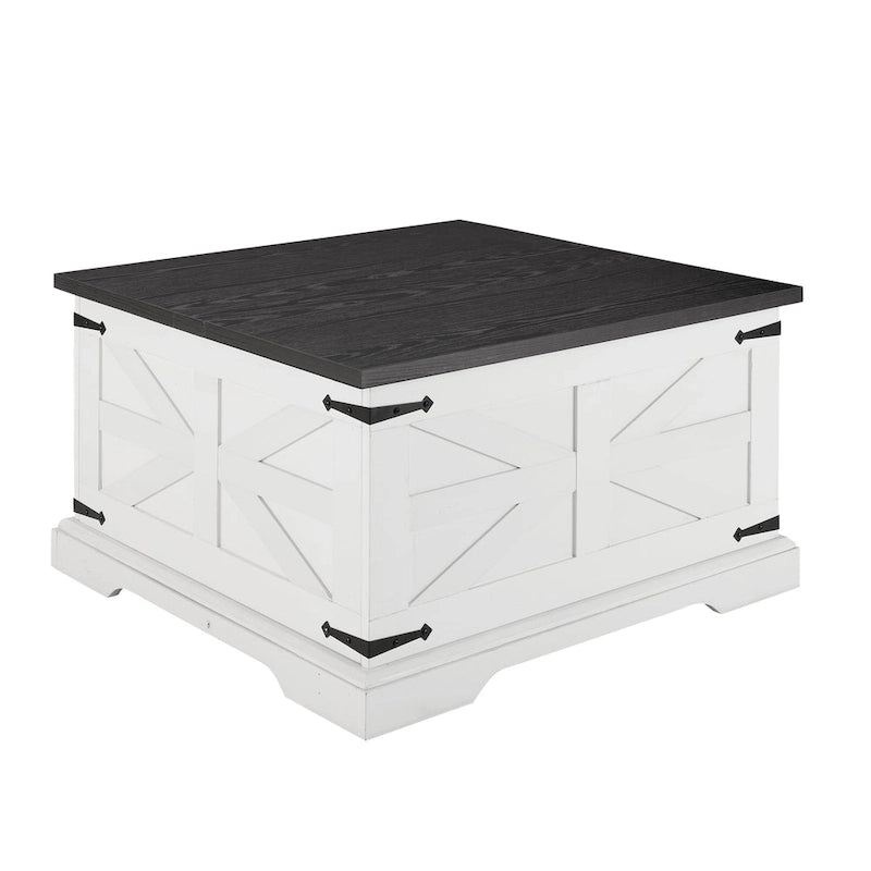 Farmhouse Coffee Table Square Wooden Table with Large Hidden Storage Compartment Hinged Lift Table Top, for Living Room