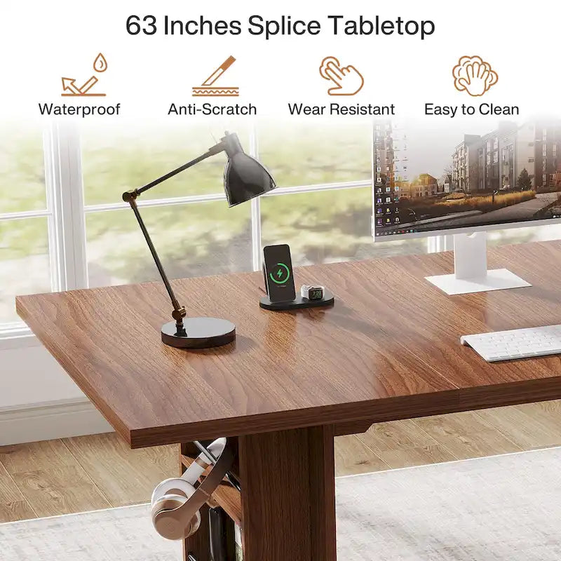 63-in Office Executive Desk, Large Computer Desk with Storage