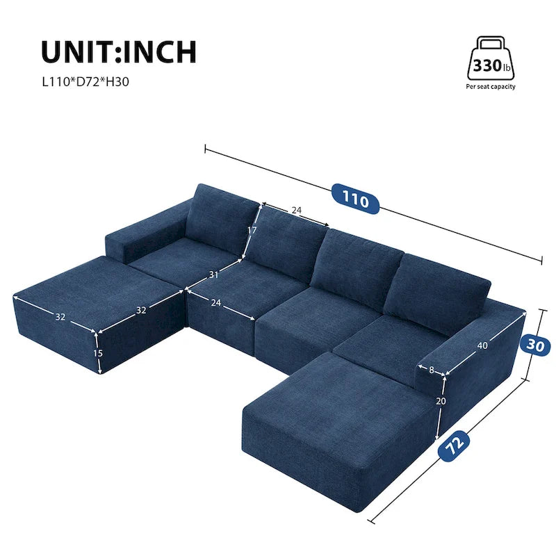 U-Shaped Full Foam Lounge Floor Couch Modular Sectional Sofa