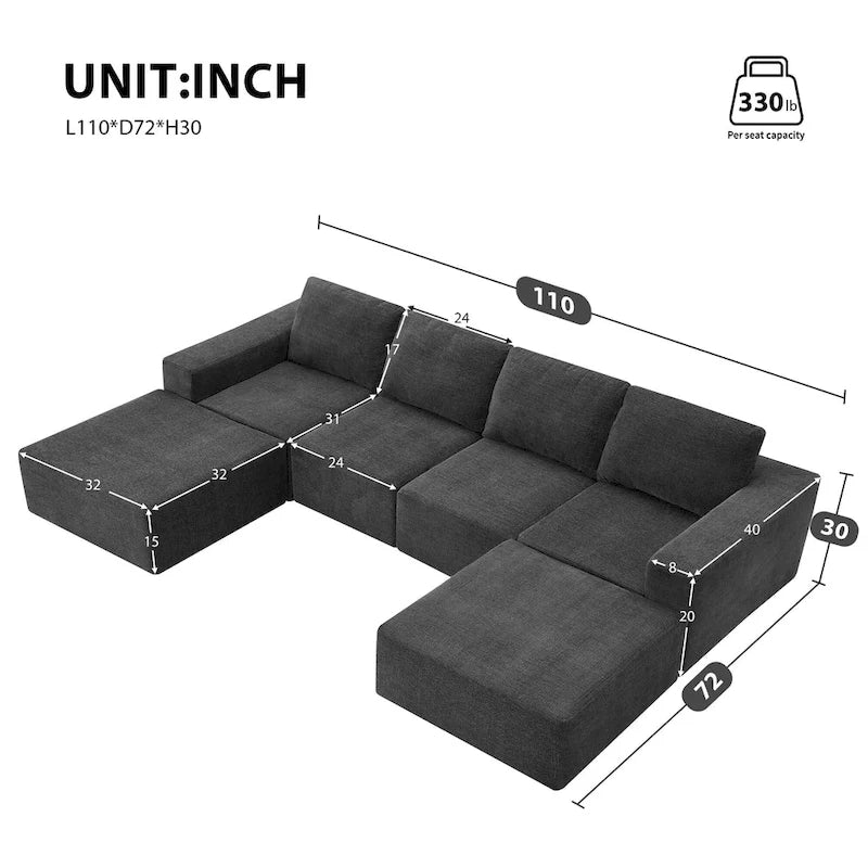 U-Shaped Full Foam Lounge Floor Couch Modular Sectional Sofa