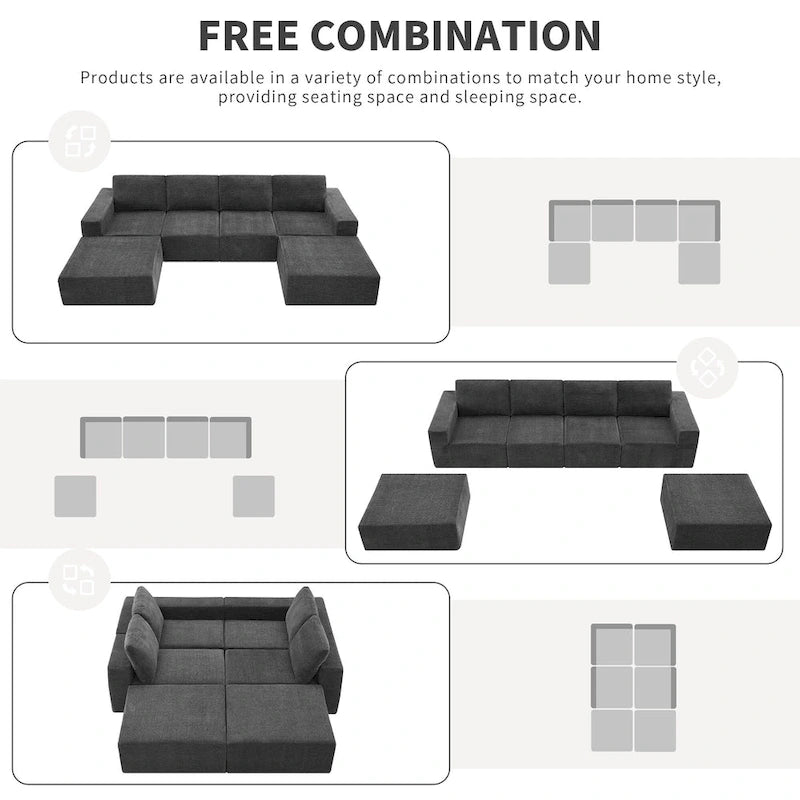 U-Shaped Full Foam Lounge Floor Couch Modular Sectional Sofa