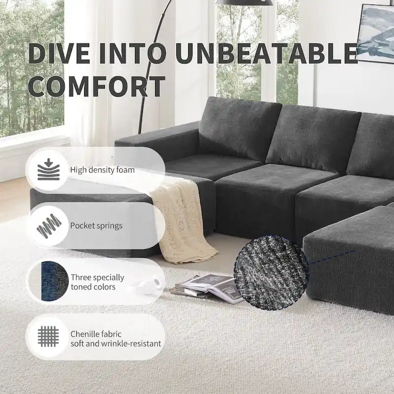 U-Shaped Full Foam Lounge Floor Couch Modular Sectional Sofa