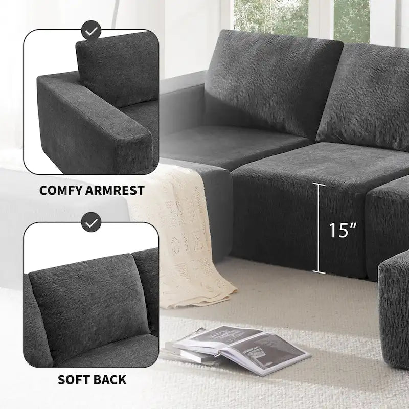 U-Shaped Full Foam Lounge Floor Couch Modular Sectional Sofa