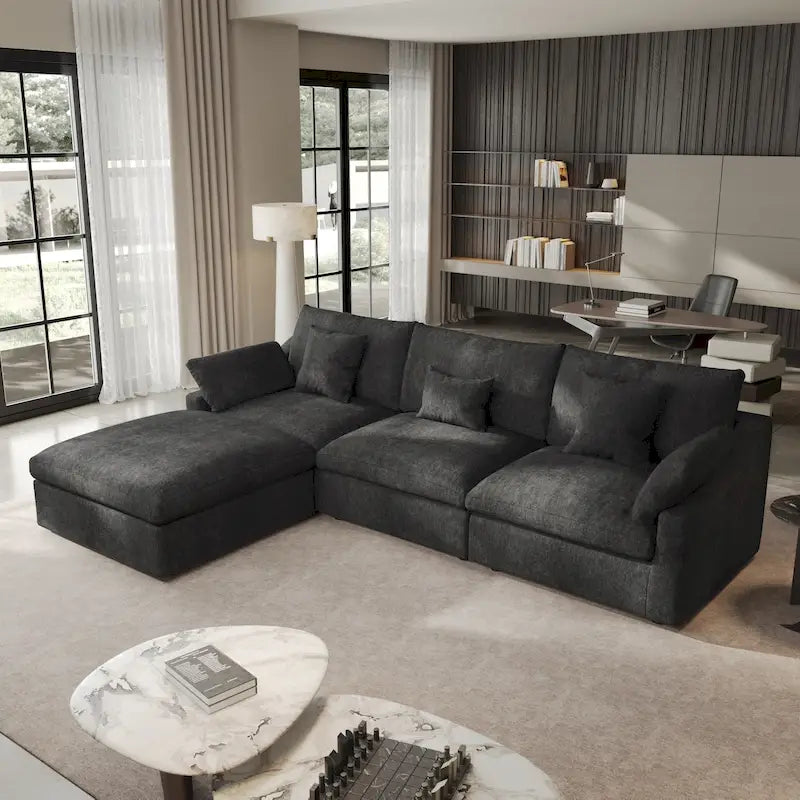 Minimalist Linen Sectional Sofa Cloud Couch, L-Shape Deep Seat Couch with Cushions