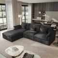 Minimalist Linen Sectional Sofa Cloud Couch, L-Shape Deep Seat Couch with Cushions