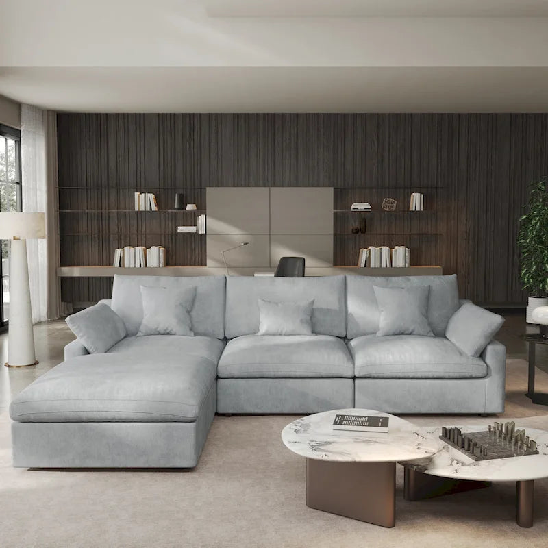 Minimalist Linen Sectional Sofa Cloud Couch, L-Shape Deep Seat Couch with Cushions