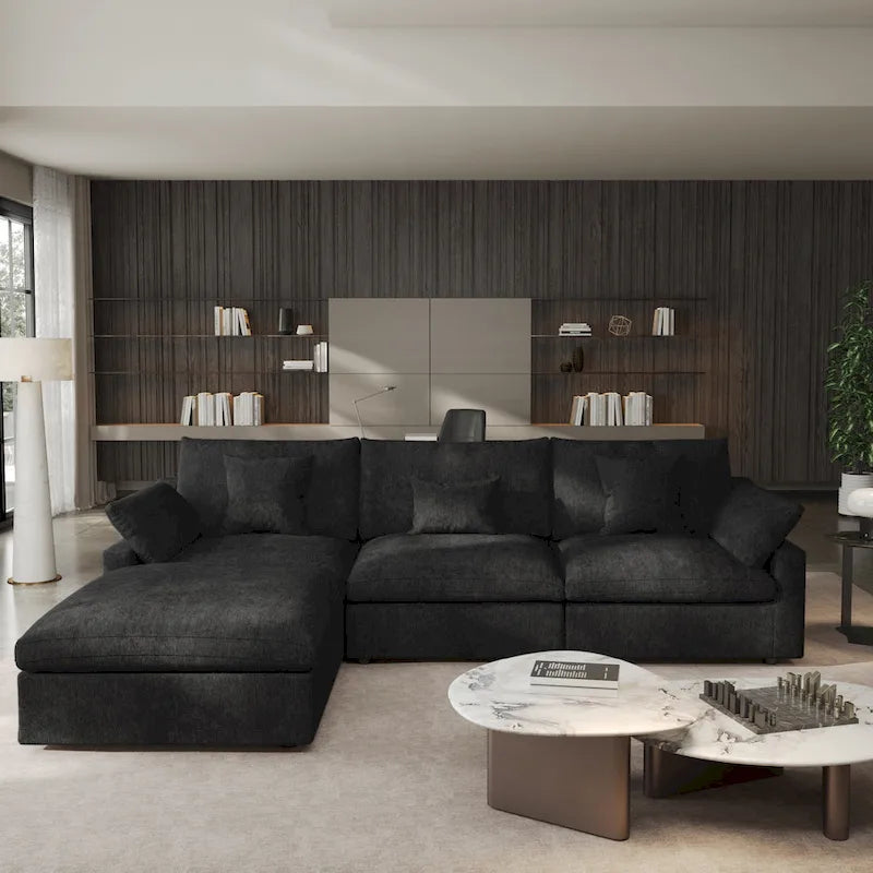 Minimalist Linen Sectional Sofa Cloud Couch, L-Shape Deep Seat Couch with Cushions