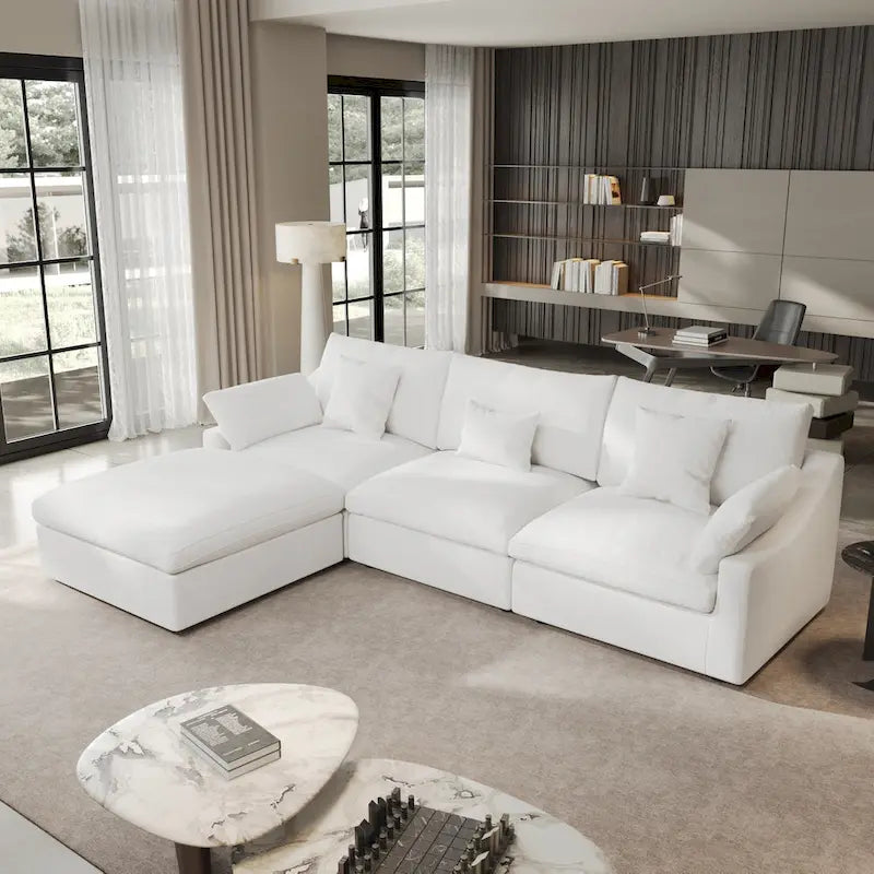 Minimalist Linen Sectional Sofa Cloud Couch, L-Shape Deep Seat Couch with Cushions
