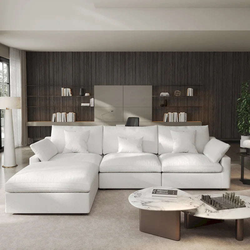 Minimalist Linen Sectional Sofa Cloud Couch, L-Shape Deep Seat Couch with Cushions