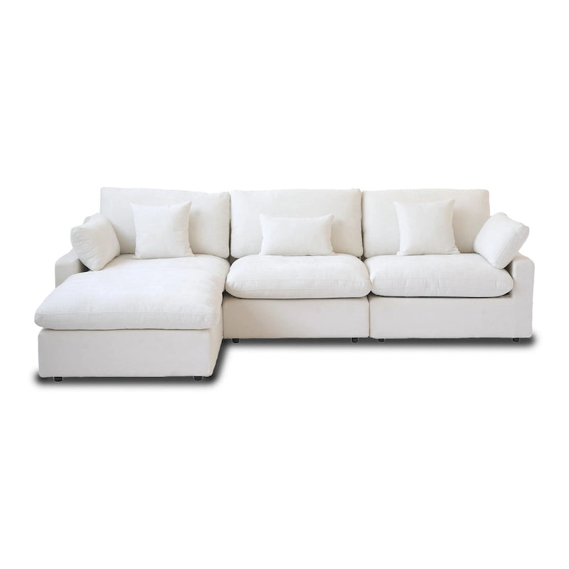 Minimalist Linen Sectional Sofa Cloud Couch, L-Shape Deep Seat Couch with Cushions