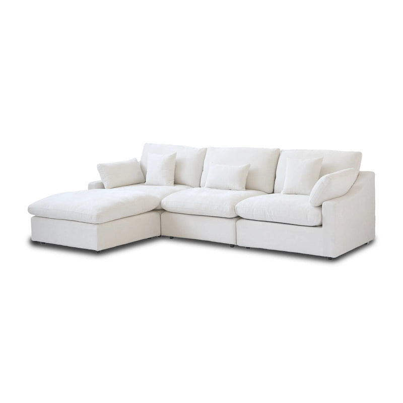 Minimalist Linen Sectional Sofa Cloud Couch, L-Shape Deep Seat Couch with Cushions