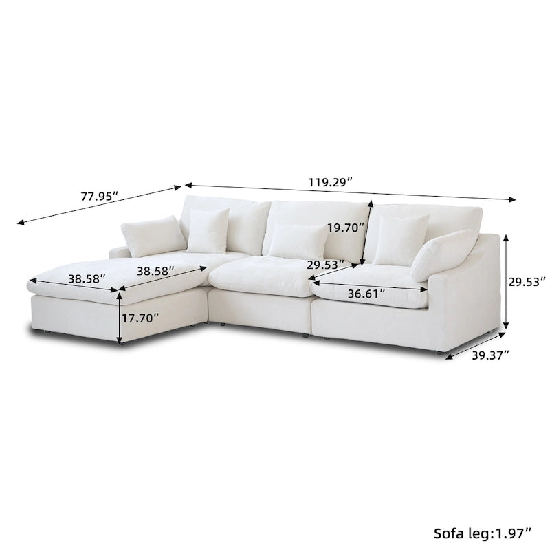 Minimalist Linen Sectional Sofa Cloud Couch, L-Shape Deep Seat Couch with Cushions