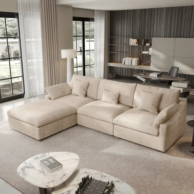 Minimalist Linen Sectional Sofa Cloud Couch, L-Shape Deep Seat Couch with Cushions