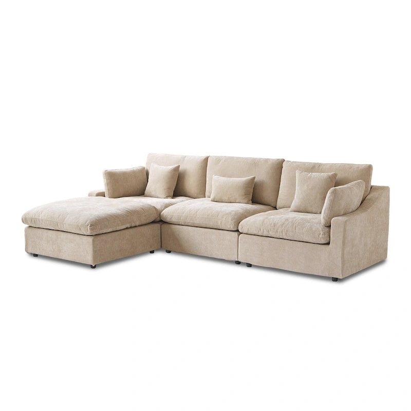 Minimalist Linen Sectional Sofa Cloud Couch, L-Shape Deep Seat Couch with Cushions