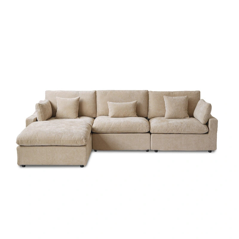 Minimalist Linen Sectional Sofa Cloud Couch, L-Shape Deep Seat Couch with Cushions