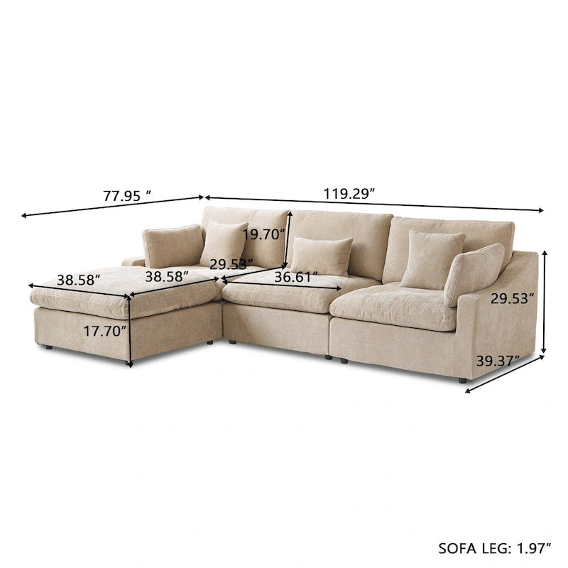 Minimalist Linen Sectional Sofa Cloud Couch, L-Shape Deep Seat Couch with Cushions