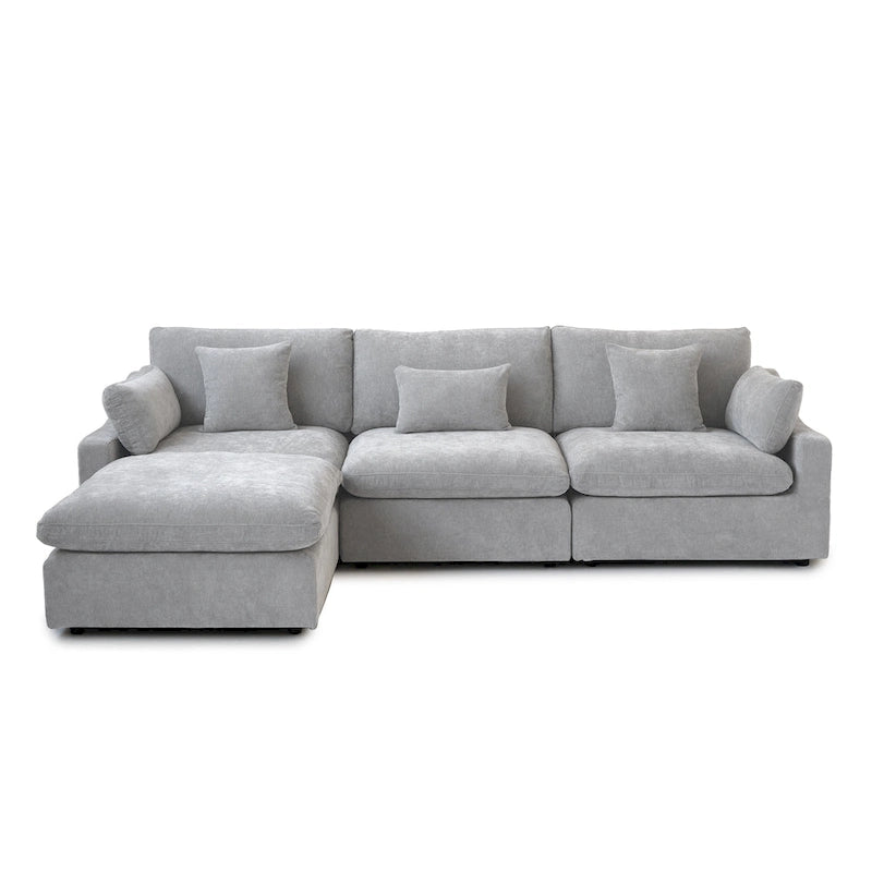 Minimalist Linen Sectional Sofa Cloud Couch, L-Shape Deep Seat Couch with Cushions