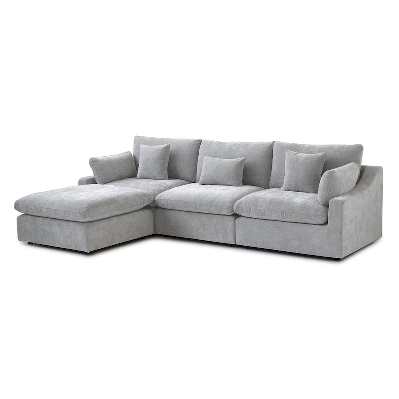 Minimalist Linen Sectional Sofa Cloud Couch, L-Shape Deep Seat Couch with Cushions
