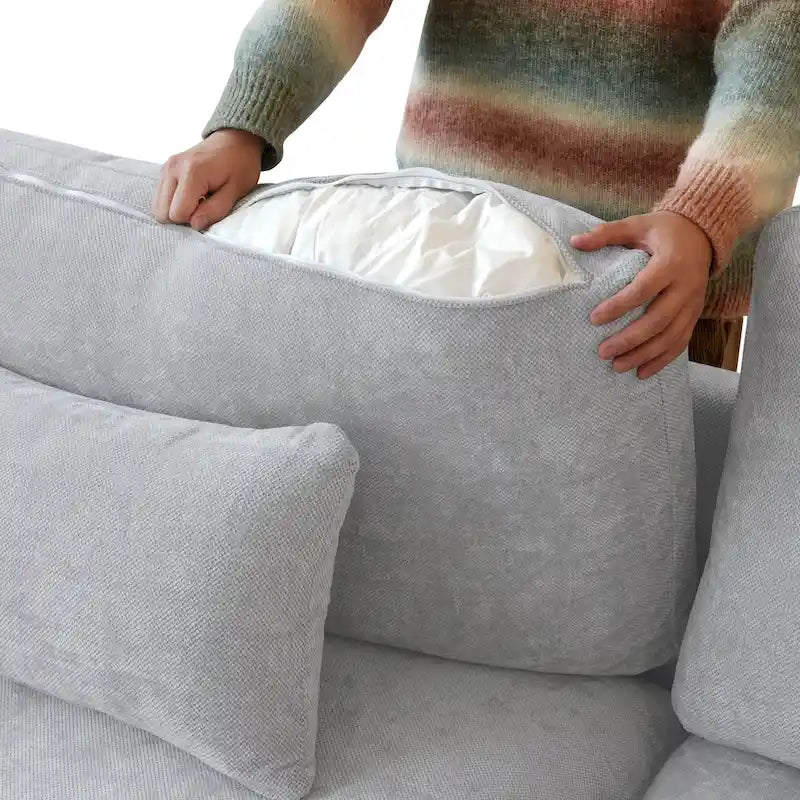 Minimalist Linen Sectional Sofa Cloud Couch, L-Shape Deep Seat Couch with Cushions