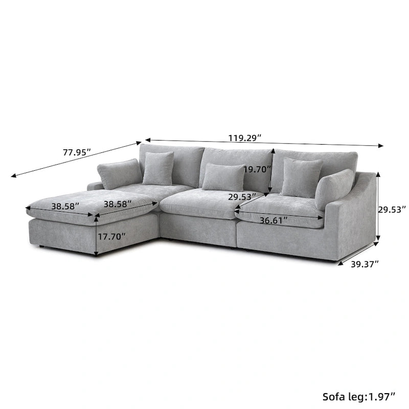 Minimalist Linen Sectional Sofa Cloud Couch, L-Shape Deep Seat Couch with Cushions