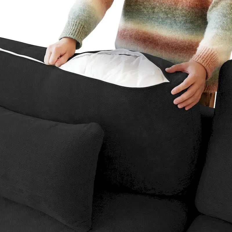 Minimalist Linen Sectional Sofa Cloud Couch, L-Shape Deep Seat Couch with Cushions