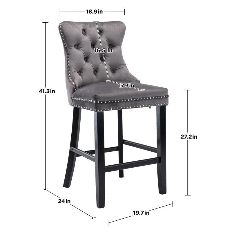 Contemporary Velvet Upholstered Counter Bar Stools Set of 6
